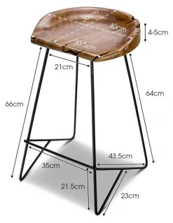 L3 Home Neato Teak Wood Iron Bar Stool 66cm In Black