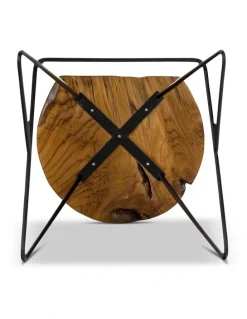 L3 Home Neato Teak Wood Iron Bar Stool 66cm In Black