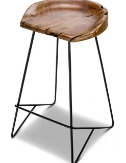 L3 Home Neato Teak Wood Iron Bar Stool 66cm In Black