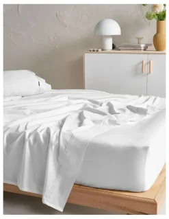 Linen House Augusta 500TC Cotton Sateen Fitted Sheet In White