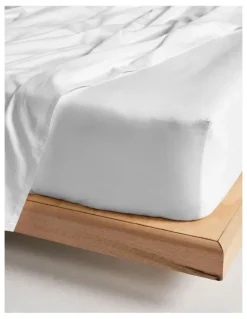 Linen House Augusta 500TC Cotton Sateen Fitted Sheet In White