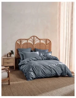 Linen House Nara 400TC Bamboo Cotton Quilt Cover Set in Bluestone