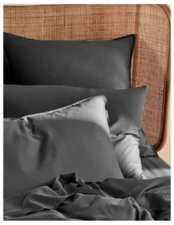 Linen House Nara 400TC Bamboo Cotton Quilt Cover Set in Charcoal