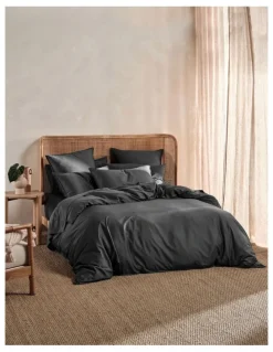 Linen House Nara 400TC Bamboo Cotton Quilt Cover Set in Charcoal