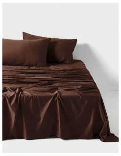 Linen House Nara 400TC Bamboo Cotton Sheet Set in Chocolate