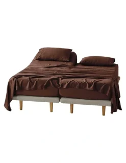 Linen House Nara 400TC Bamboo Cotton Sheet Set in Chocolate
