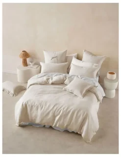 Linen House Nimes Washed European Linen Quilt Cover Set In Natural
