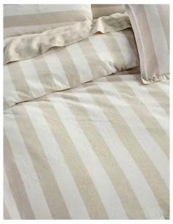 Linen House Vintage Stripe Washed Cotton Linen Quilt Cover Set in Natural