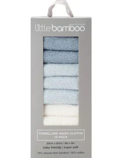 Little Bamboo Towelling Washer 10 Pack in Retro Blue