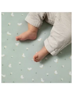 Living Textiles Organic Jersey Cot Fitted Sheets 2 Pack in White/Sage