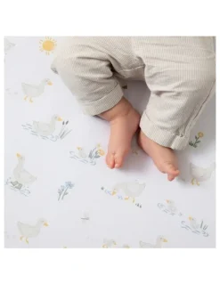 Living Textiles Organic Jersey Cot Fitted Sheets 2 Pack in White/Sage