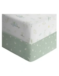 Living Textiles Organic Jersey Cot Fitted Sheets 2 Pack in White/Sage