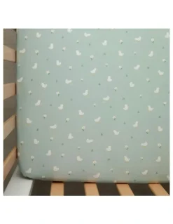 Living Textiles Organic Jersey Cot Fitted Sheets 2 Pack in White/Sage