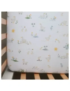 Living Textiles Organic Jersey Cot Fitted Sheets 2 Pack in White/Sage