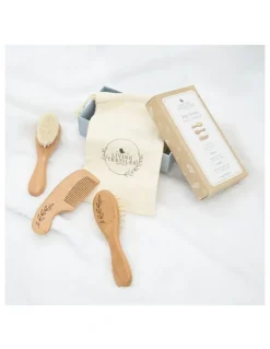 Living Textiles 3 Pieces Wooden Brush & Comb Set in Brown