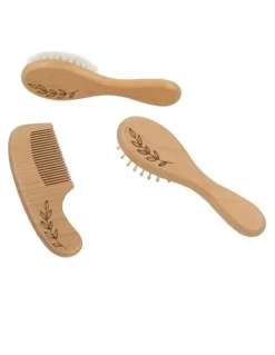 Living Textiles 3 Pieces Wooden Brush & Comb Set in Brown