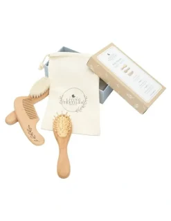 Living Textiles 3 Pieces Wooden Brush & Comb Set in Brown