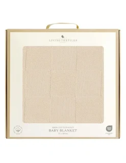 LIVING TEXTILES Pram Knitted Checkered Blanket in Sand