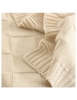 LIVING TEXTILES Pram Knitted Checkered Blanket in Sand