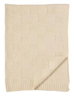 LIVING TEXTILES Pram Knitted Checkered Blanket in Sand