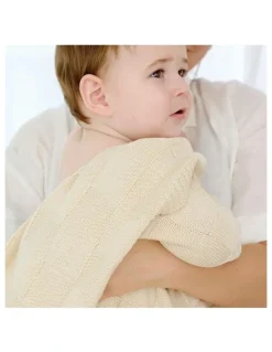LIVING TEXTILES Pram Knitted Checkered Blanket in Sand