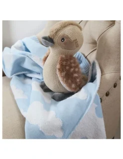 LIVING TEXTILES Pram Knitted Blanket in Cloud Blue