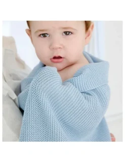 LIVING TEXTILES Pram Knitted Blanket in Celestial Blue