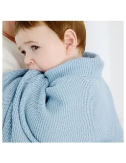 LIVING TEXTILES Pram Knitted Blanket in Celestial Blue