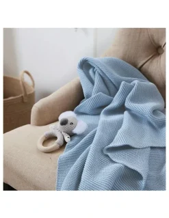 LIVING TEXTILES Pram Knitted Blanket in Celestial Blue