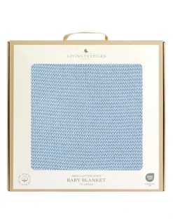 LIVING TEXTILES Pram Knitted Blanket in Celestial Blue