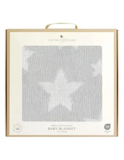 LIVING TEXTILES Pram Knitted Blanket in Grey Stars