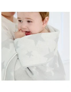 LIVING TEXTILES Pram Knitted Blanket in Grey Stars