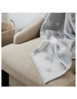 LIVING TEXTILES Pram Knitted Blanket in Grey Stars