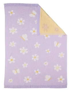 LIVING TEXTILES Pram Knitted Blanket Daisy Dreams in Lilac