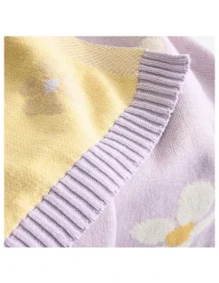 LIVING TEXTILES Pram Knitted Blanket Daisy Dreams in Lilac