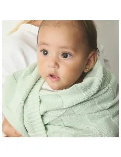 LIVING TEXTILES Pram Knitted Checkered Blanket in Seafoam