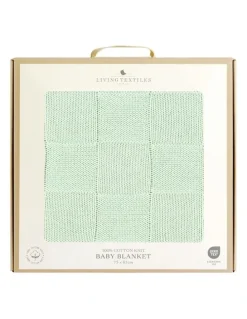 LIVING TEXTILES Pram Knitted Checkered Blanket in Seafoam