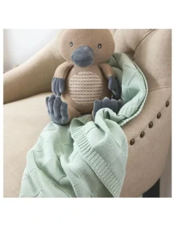 LIVING TEXTILES Pram Knitted Checkered Blanket in Seafoam