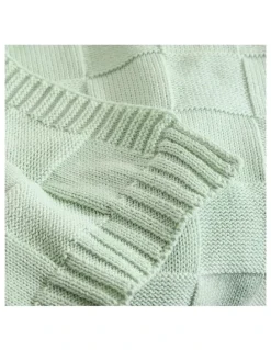 LIVING TEXTILES Pram Knitted Checkered Blanket in Seafoam