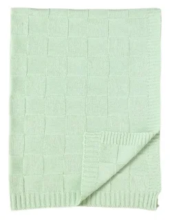 LIVING TEXTILES Pram Knitted Checkered Blanket in Seafoam