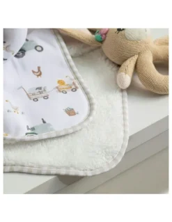 Living Textiles Tractor Ride Jersey Sherpa Blanket in White