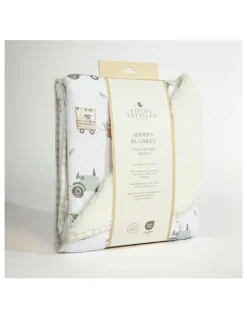 Living Textiles Tractor Ride Jersey Sherpa Blanket in White