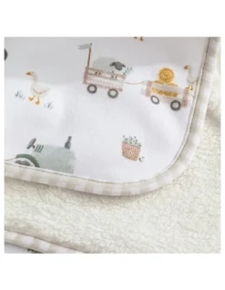 Living Textiles Tractor Ride Jersey Sherpa Blanket in White
