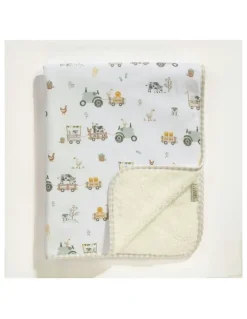 Living Textiles Tractor Ride Jersey Sherpa Blanket in White