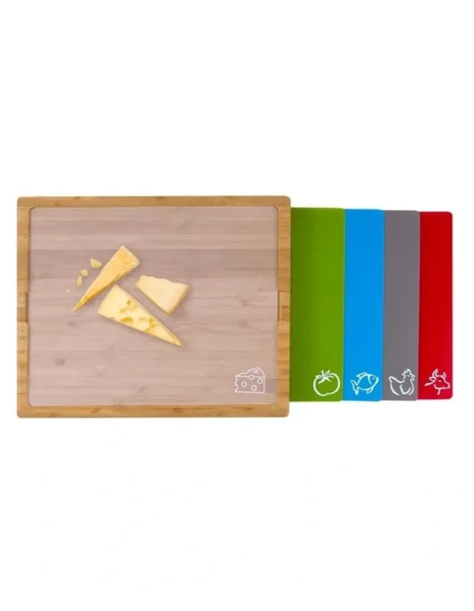 Living Today Bamboo Chopping Board Set of 5 and Flexible Mats Set