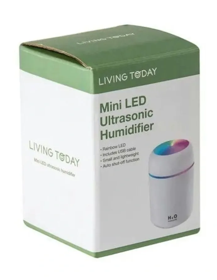 Living Today Mini LED Ultrasonic Humidifier 300ml in White