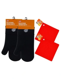 Living Today Silicone Oven Mitt and Pot Holder 4 Piece in Assorted