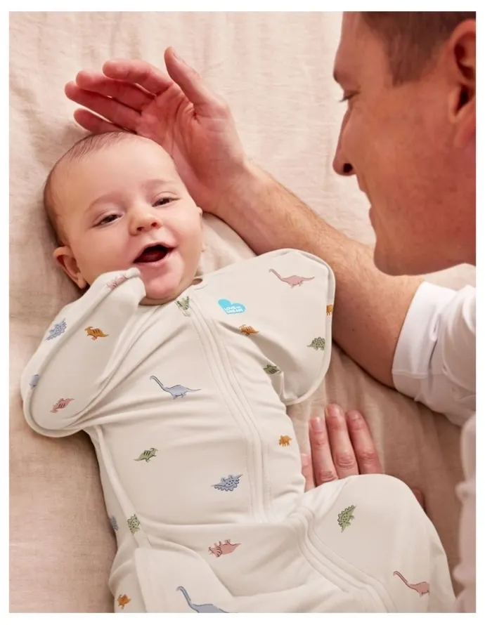 Love To Dream 1.0T Stretch Cotton Dinosnore Swaddle Up in Cream