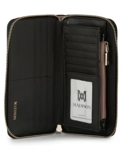 Madison Accessories Abigail Zip Around Open Style Clutch Wallet in Taupe Combo