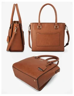 Madison Accessories Angie Medium 3 Compartment Satchel Bag in Brown